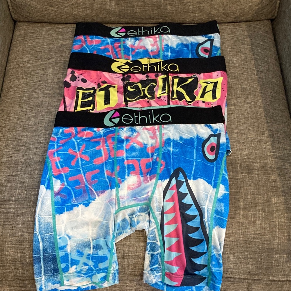 Ethika Shark Print Boxer Briefs - Blue, Pink, Black